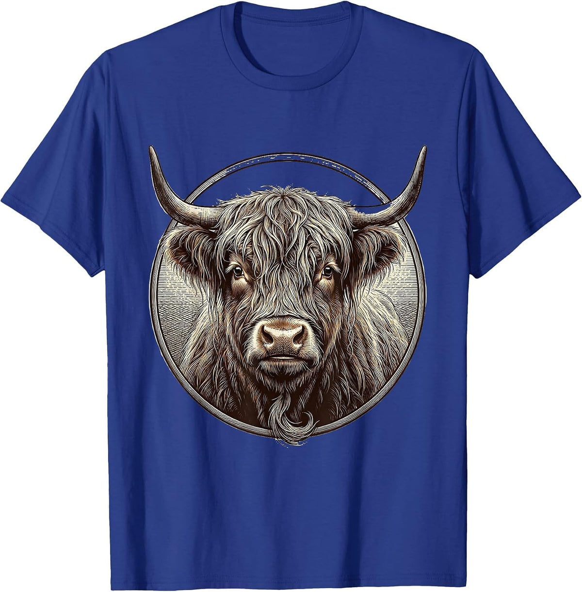 Men's Highland Cow Bust Novelty Humor Animal Lover Mascot T-Shirt - Royal Blue