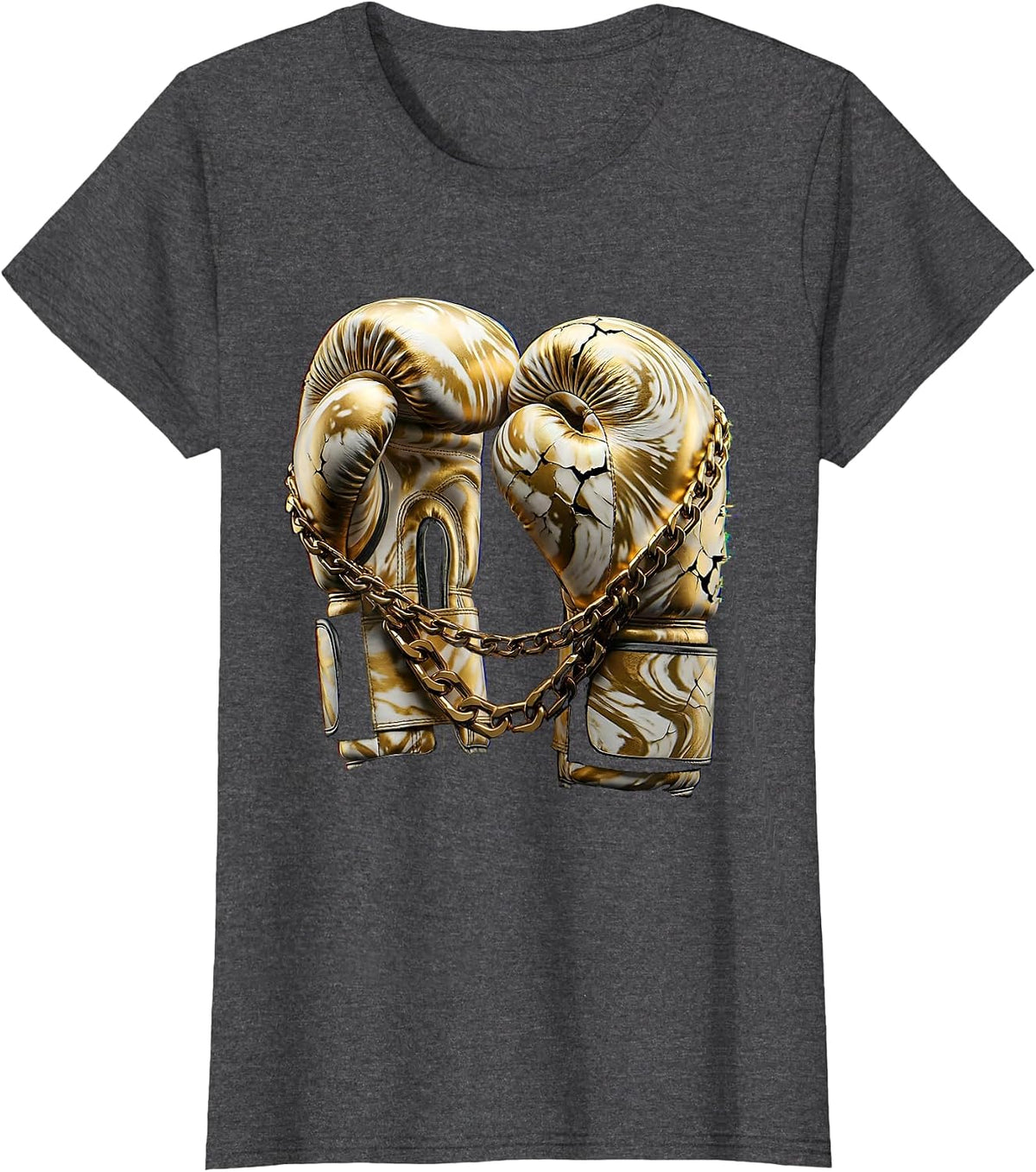 Women's Gold Chain Boxing Gloves Hip Hop Graphic T-Shirt - Dark Heather Grey