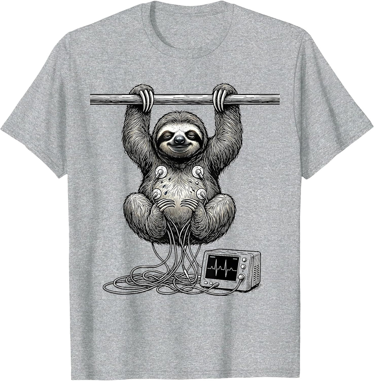 Men's Relaxed Sloth Heart Monitor Funny Medical Art T-Shirt - Heather Grey