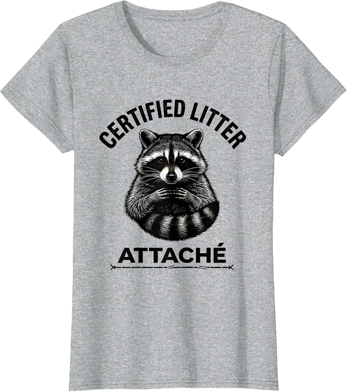 Women's Certified Litter Attaché Funny Raccoon Trash Panda Absurdist T-Shirt - Heather Grey