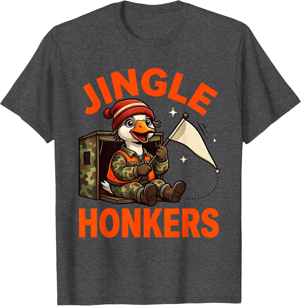 Men's JINGLE HONKERS Funny Goose Hunter Christmas T-Shirt - Dark Heather Grey