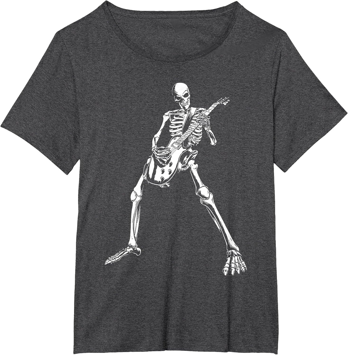 Skeleton Playing Electric Guitar Solo Halloween Rock Music T-Shirt - Dark Heather Grey