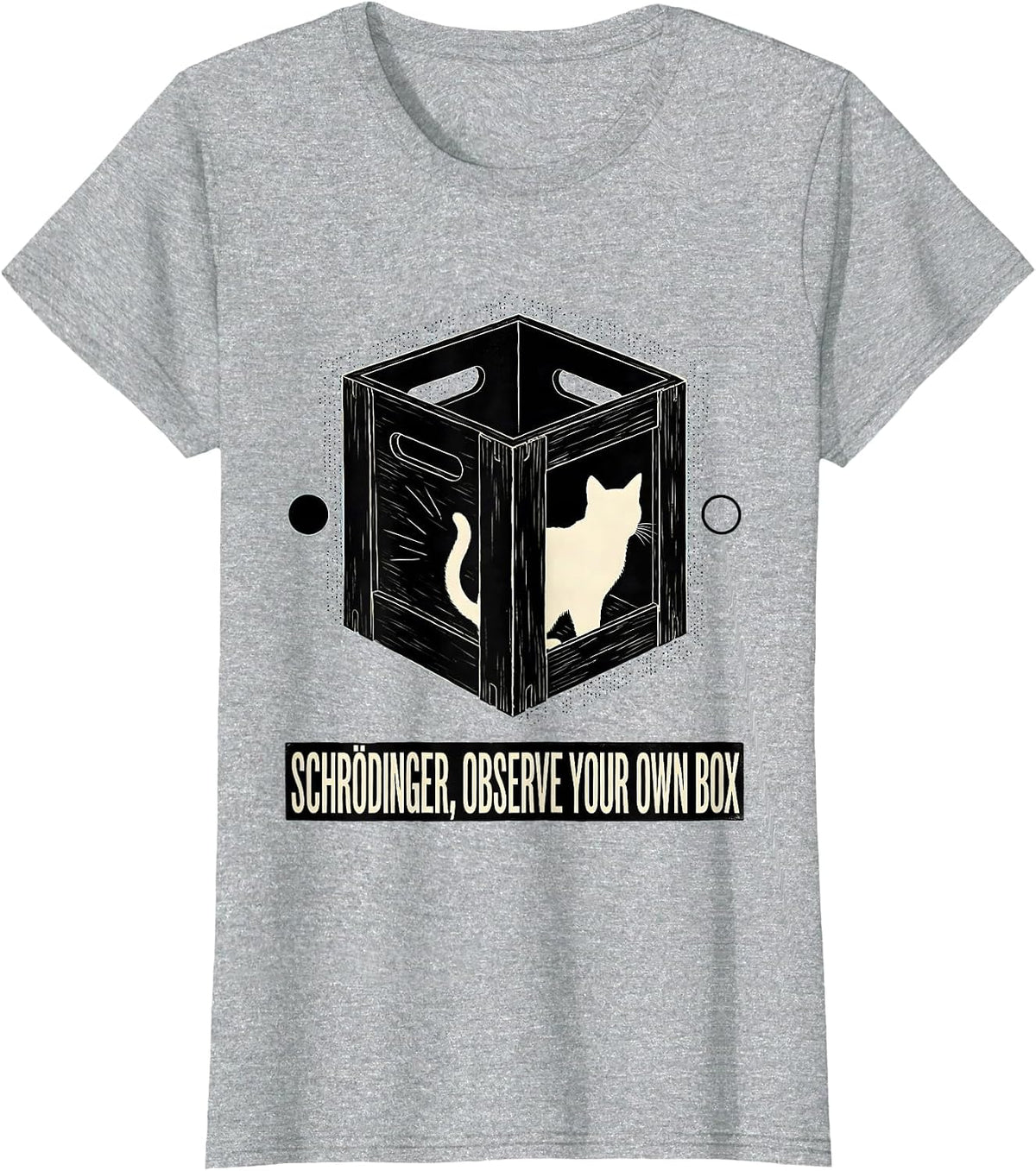 Schrödinger, Observe Your Own Box Funny Quantum Physics Cat T-Shirt - Heather Grey