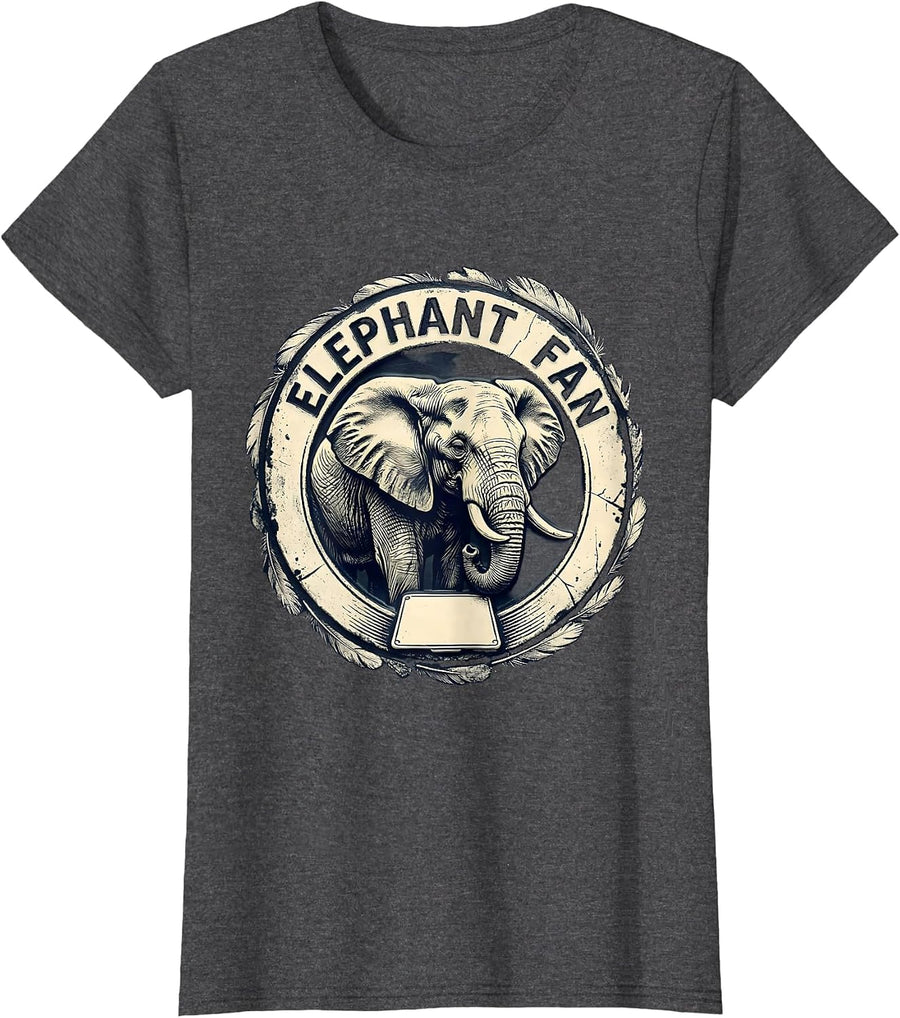 Women's Elephant Fan Rubber Stamp Elephant Lover Whimsical Humor T-Shirt - Dark Heather Grey