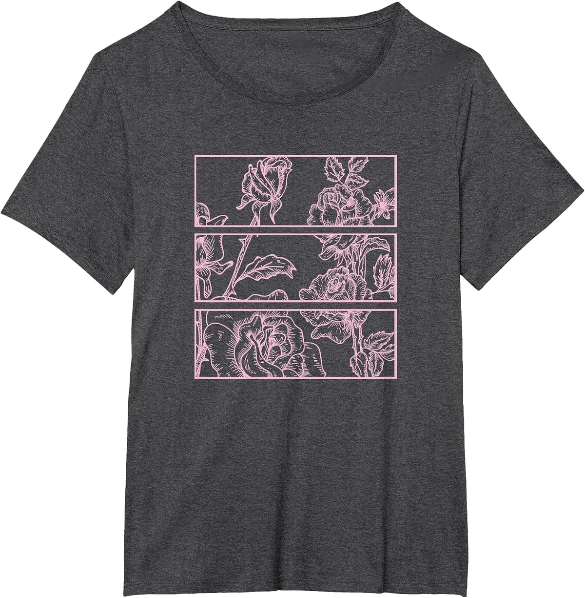 Pink Roses Kawaii Aesthetic Soft Grunge Pastel Goth E-Girl Tees T Shirts - Dark Heather Grey