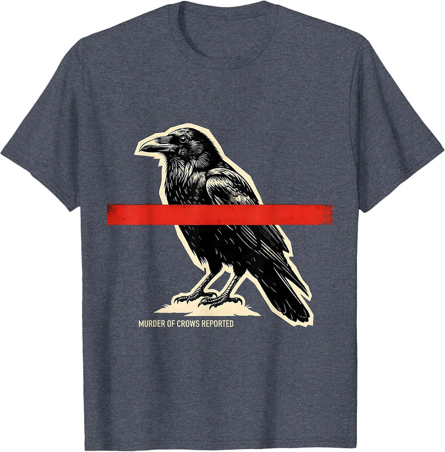 Murder Of Crows Reported Stencil Dark Humor Gothic Crow T-Shirt - Heather Blue