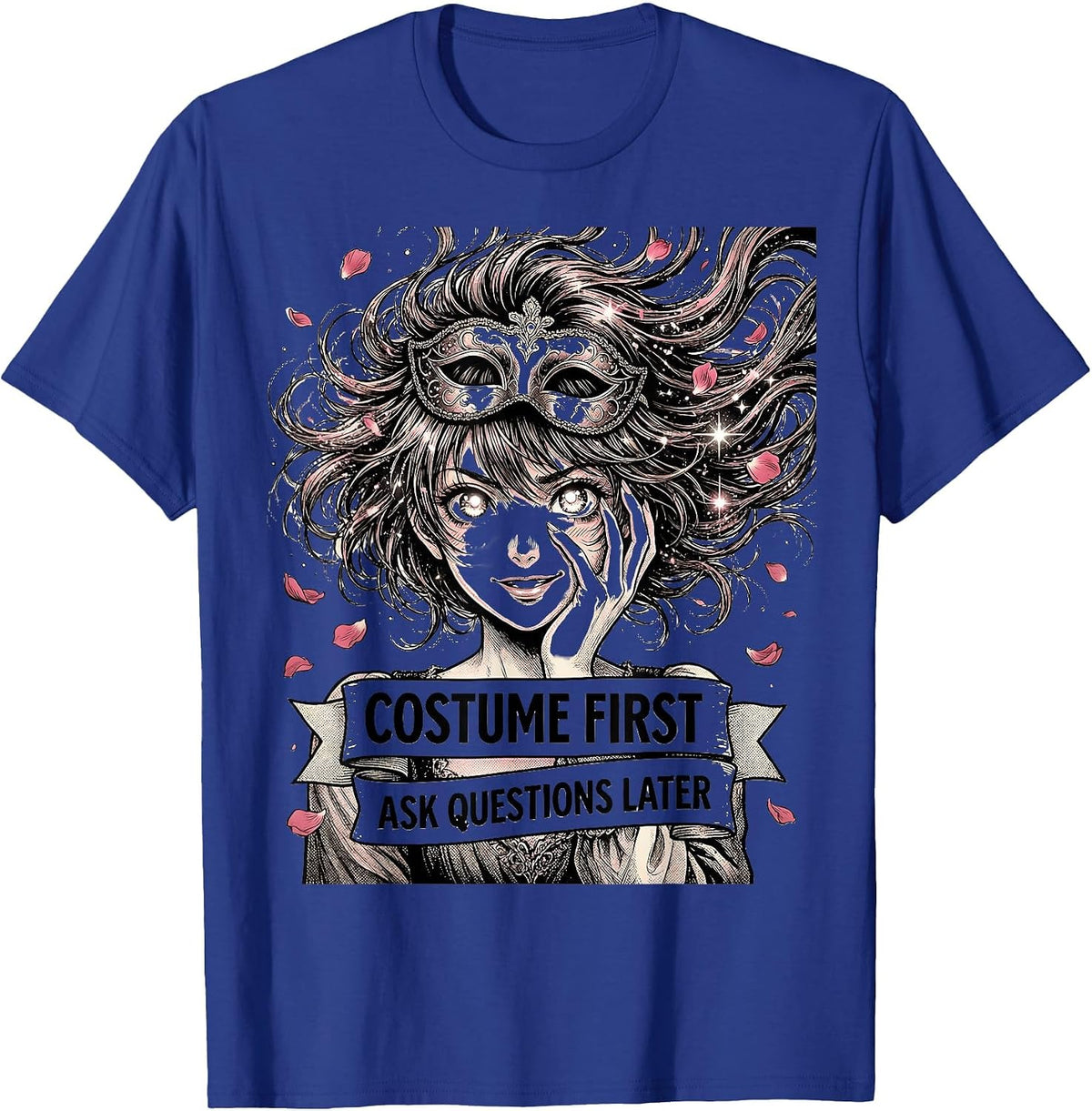 Men's Costume First Ask Questions Later Funny Design T-Shirt - Royal Blue