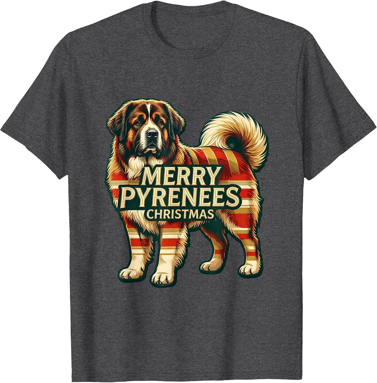 Merry Pyrenees Christmas Funny Dog Lover Ugly Holiday Pajama T-Shirt - Dark Heather Grey