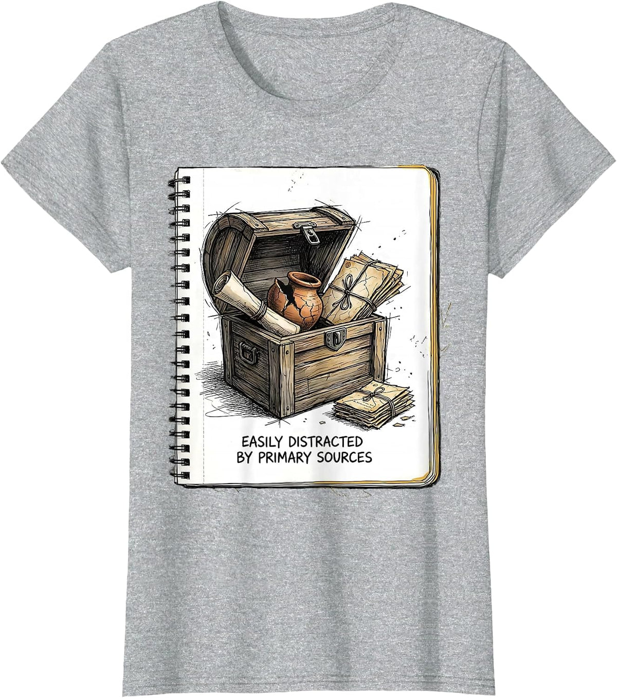 Easily Distracted By Primary Sources Funny History Teacher T-Shirt - Heather Grey