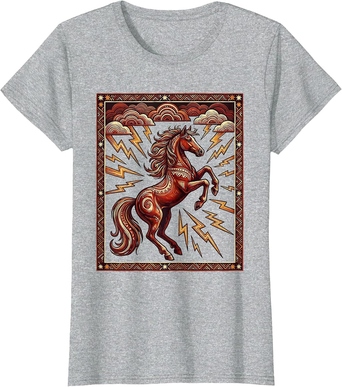 Rearing Horse Lightning Storm Western Graphic T-Shirt - Heather Grey