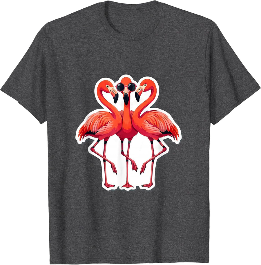 Men's Synchronized Flamingo Sticker-Style Novelty Humor T-Shirt - Dark Heather Grey