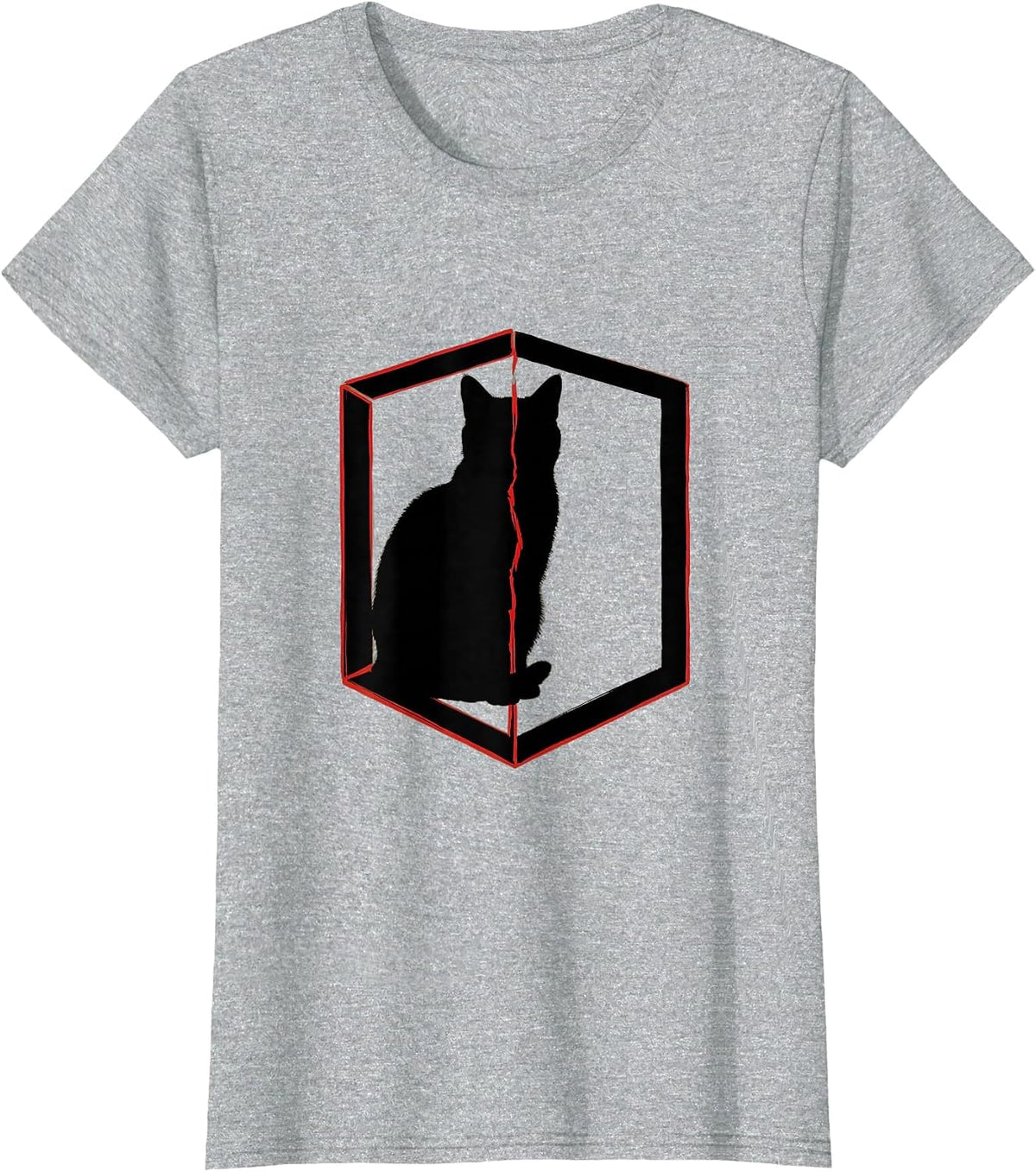 Women's Seated Cat Quantum Physics Humor Minimalist T-Shirt - Heather Grey