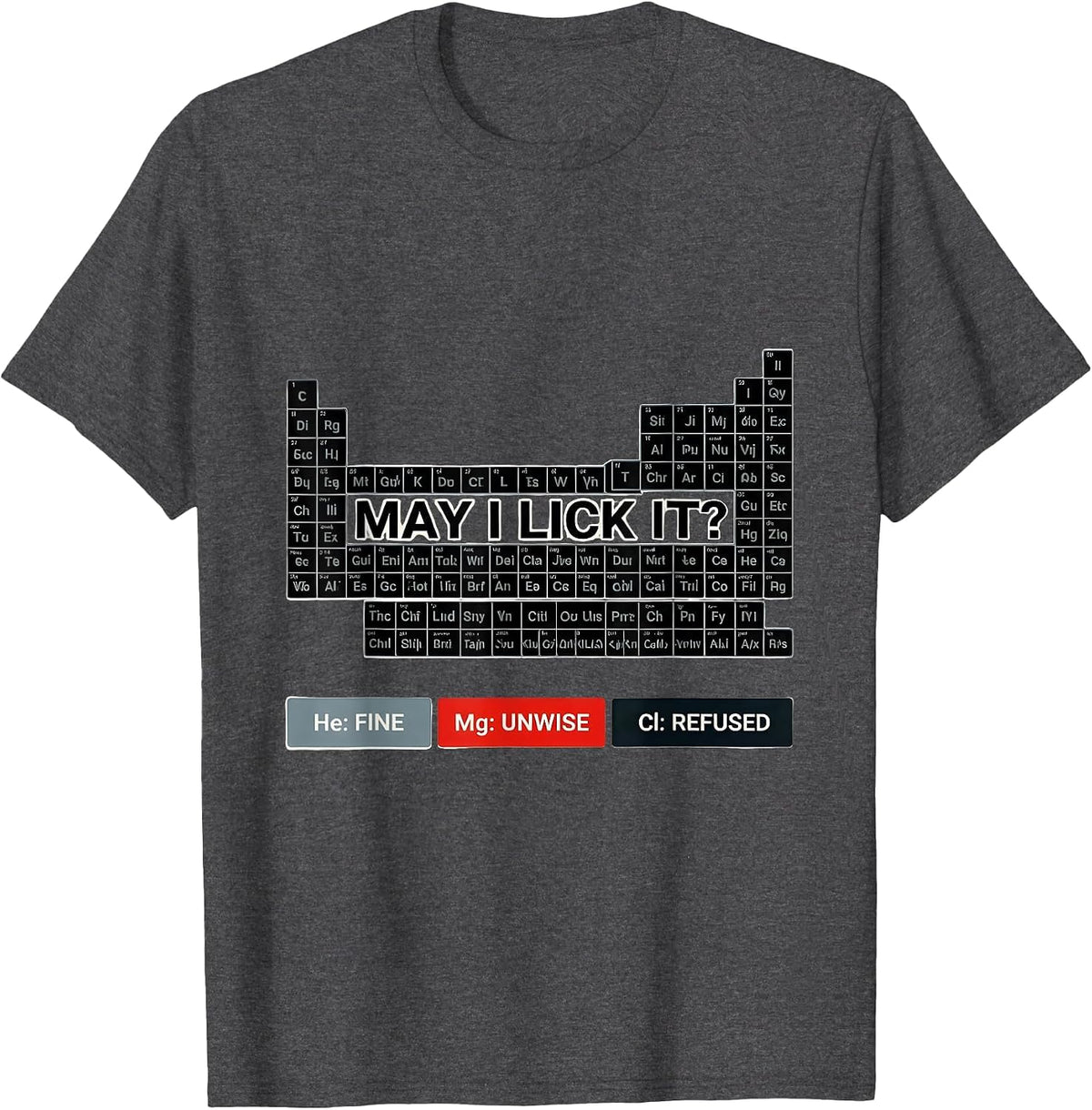Men's May I Lick It? Funny Periodic Table Science Teacher T-Shirt - Dark Heather Grey