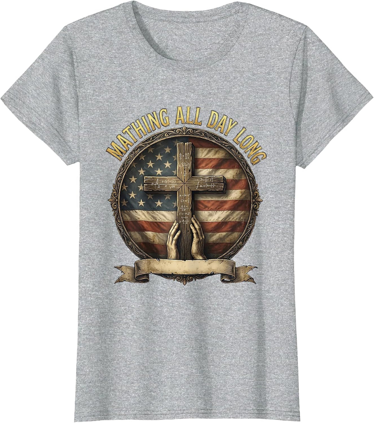 Mathing All Day Long Math Teacher Design T-Shirt - Heather Grey