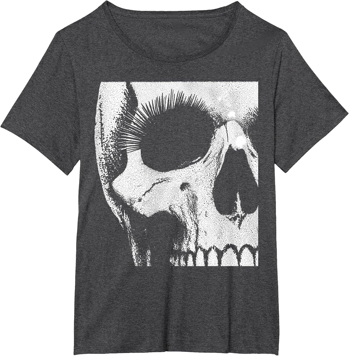 Skull Grunge Black White Art Graphic for Men Women Halloween T-Shirt - Dark Heather Grey