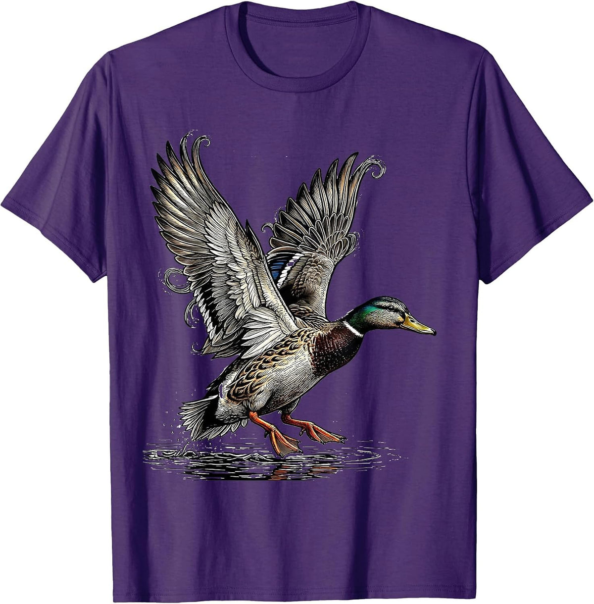 Men's Wild Duck Landing Wings Spread Nature Art T-Shirt - Purple
