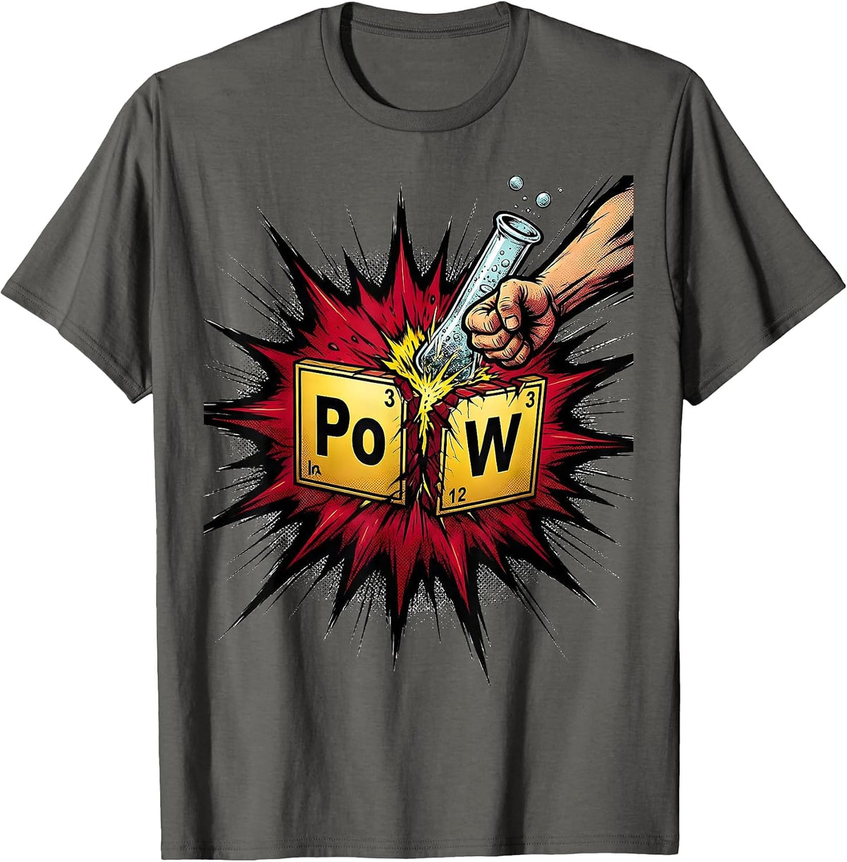 PoW Comic Book Periodic Table Chemistry Pun Science Geek T-Shirt - Asphalt Grey