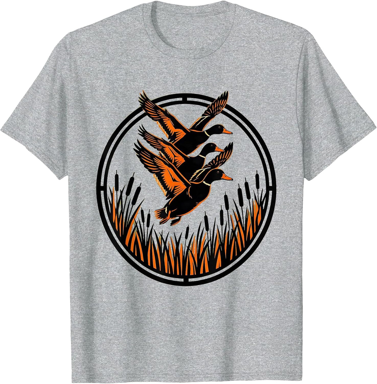 Men's Duck Camo Flock Over Misty Wetlands Illustration T-Shirt - Heather Grey