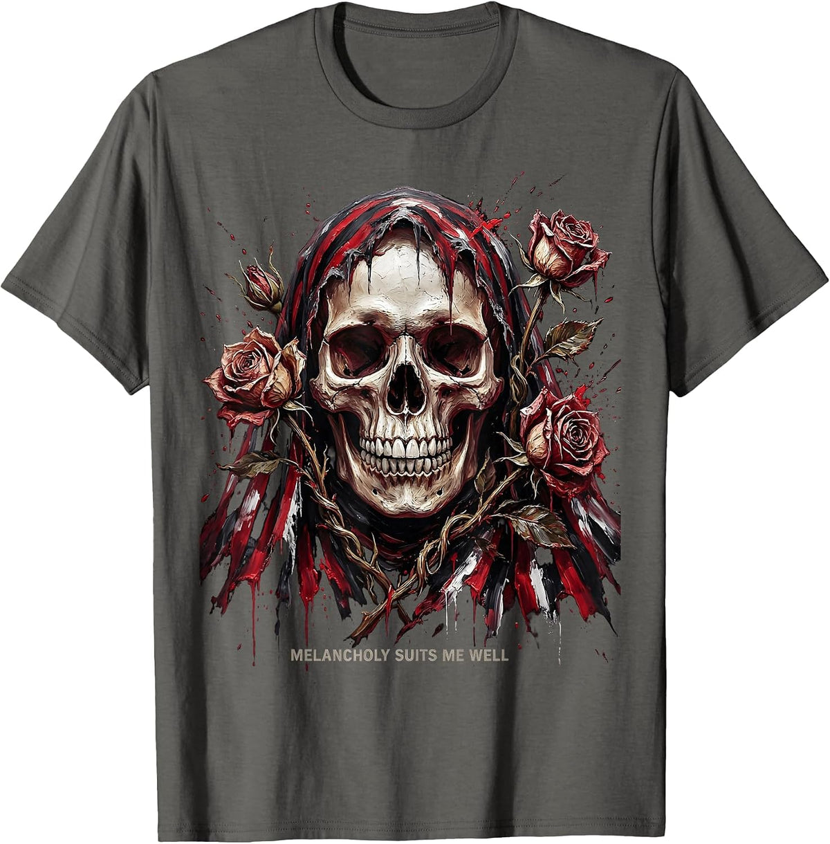 Melancholy Suits Me Well Goth Dark Aesthetic Design T-Shirt - Asphalt Grey
