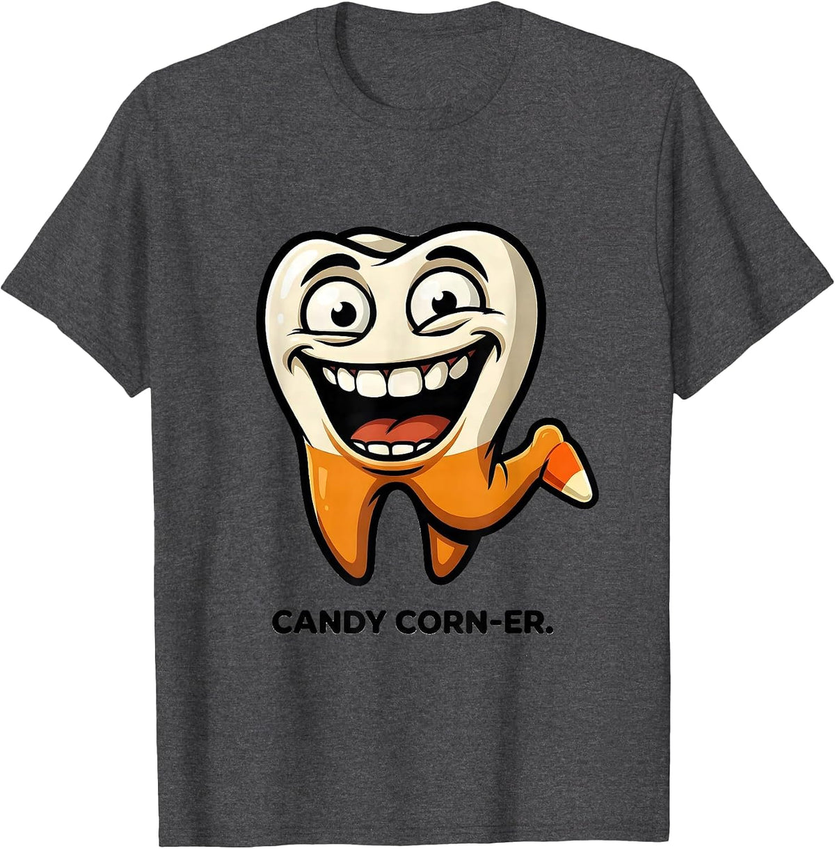 Bold Cartoon Tooth Dental Hygienist Humor T-Shirt - Dark Heather Grey