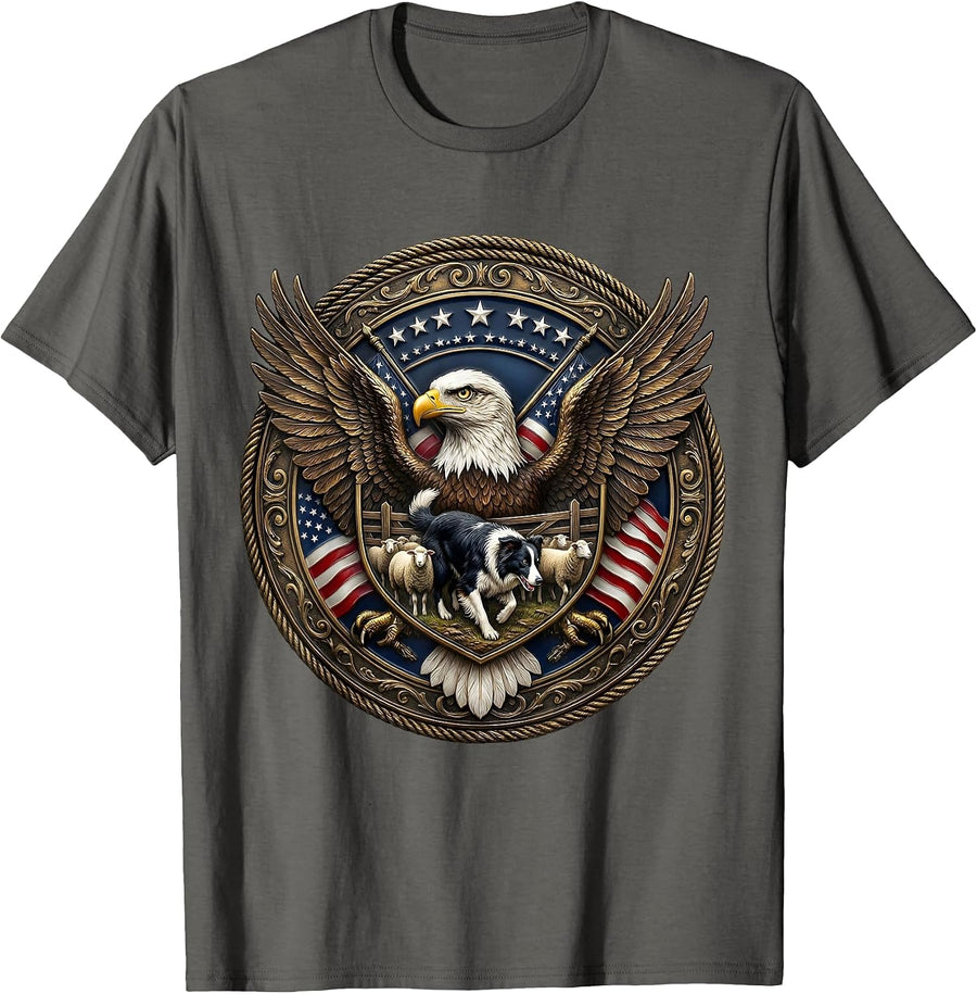 Border Collie Herding Sheep Through Gate T-Shirt - Asphalt Grey