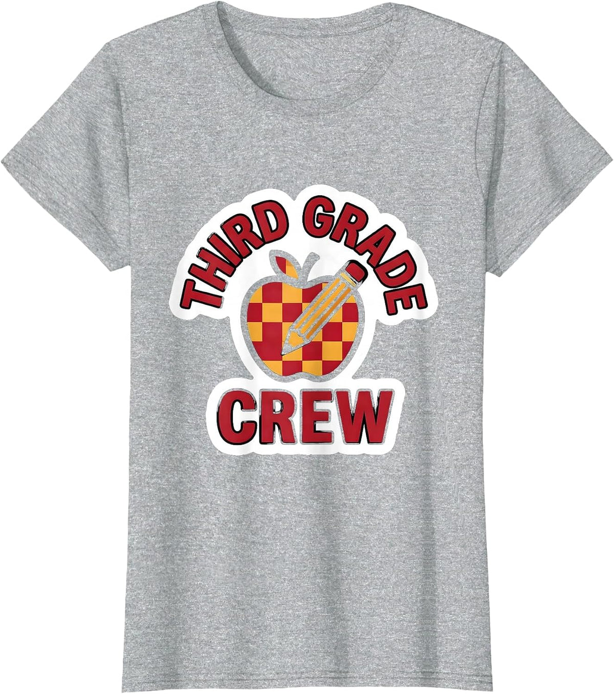 Third Grade Crew Cute Teacher Pencil Apple Back To School T-Shirt - Heather Grey