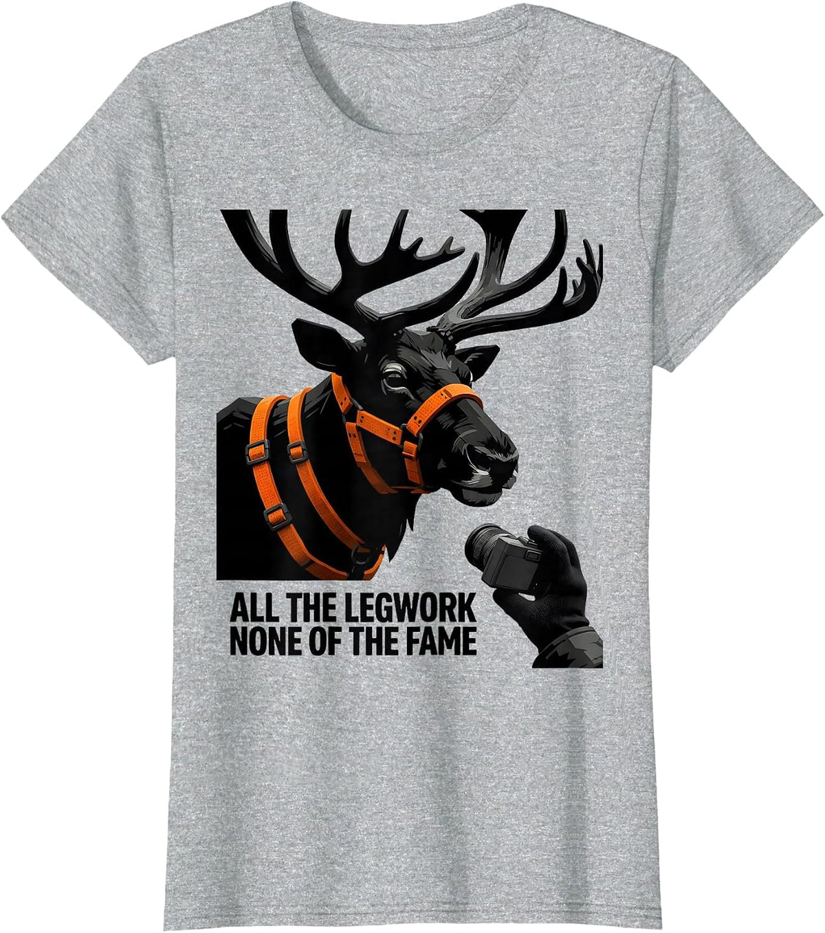 Women's All The Legwork None Of The Fame Funny Reindeer Selfie T-Shirt - Heather Grey