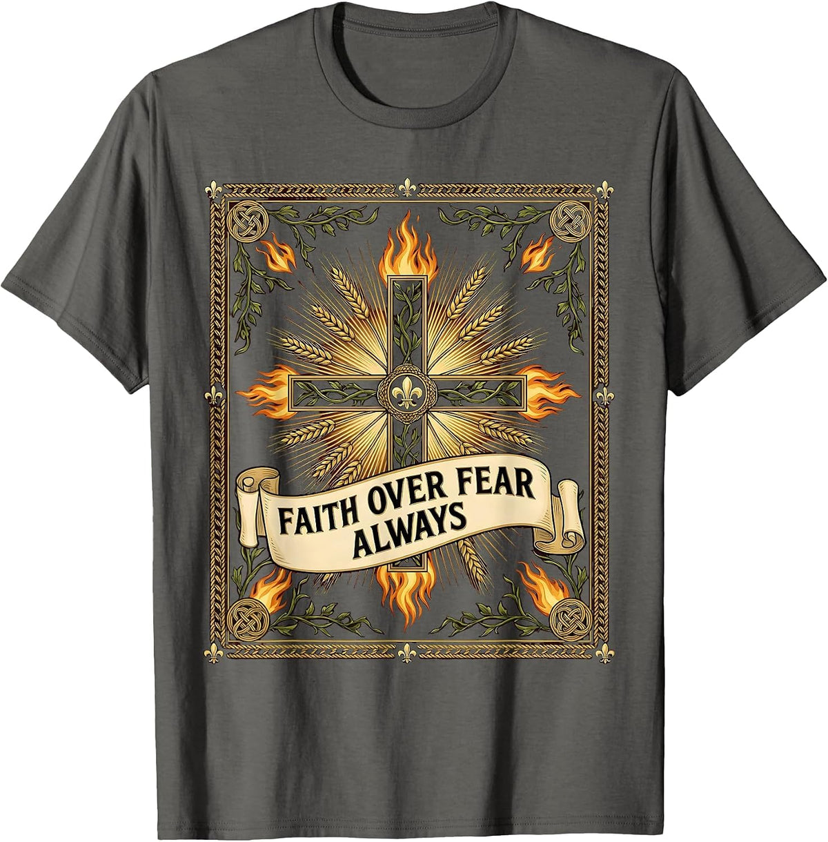 Men's Faith Over Fear Always Christian Halloween Design T-Shirt - Asphalt Grey