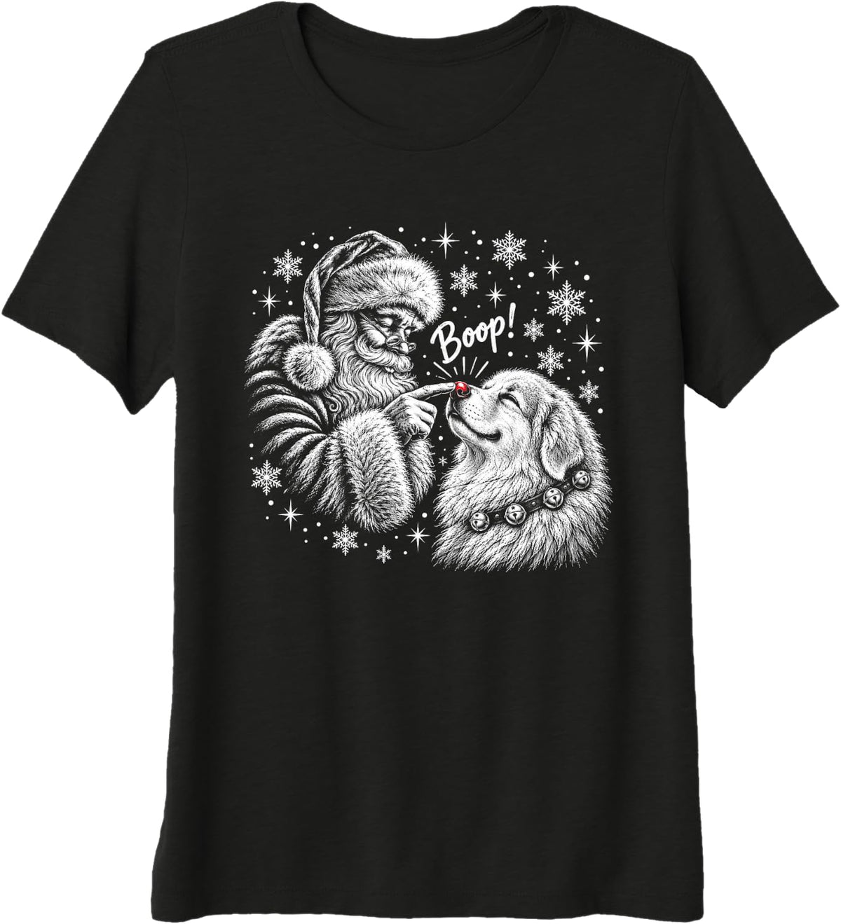 Great Pyrenees Santa Boo-p Nose Touch Christmas Dog Lover Premium Tri-Blend T-Shirt - Black