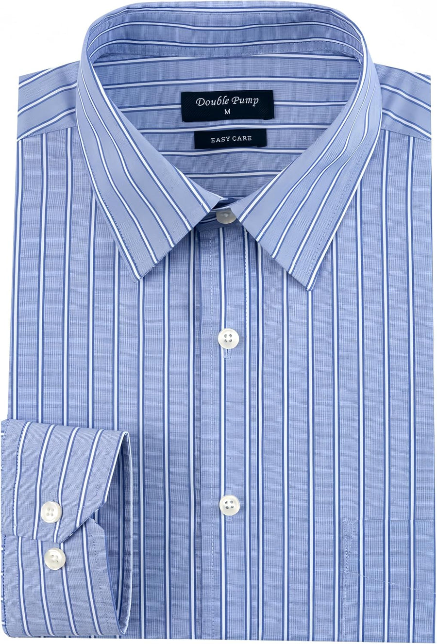 Mens Dress Shirt Regular Fit Long Sleeve Easy Care Business Casual Shirts - Blue White