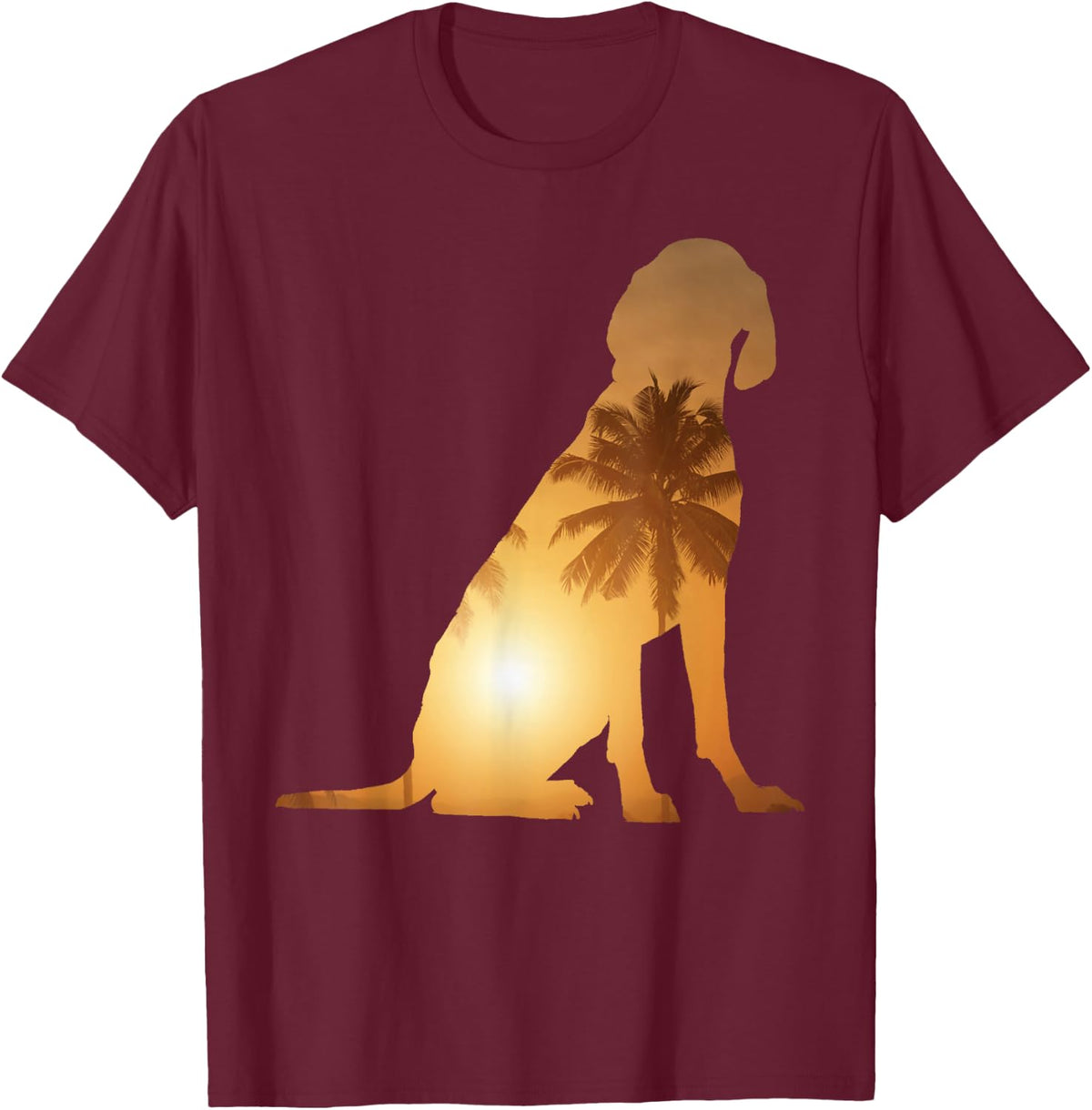 Summer Sunset Beach - Dog Silhouette Vizsla T-Shirt - Burgundy