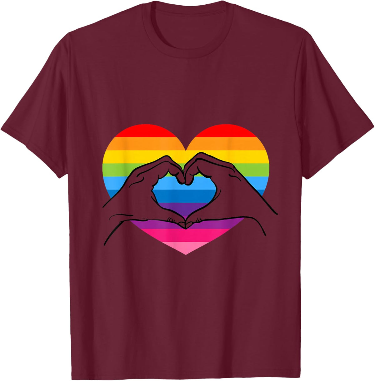 Rainbow Heart Love Hands Vintage Retro Style LGBT Gay Pride T-Shirt - Burgundy
