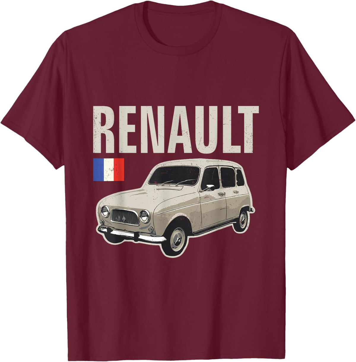 Renault 4 French Vintage Classic Car Retro T-Shirt - Burgundy
