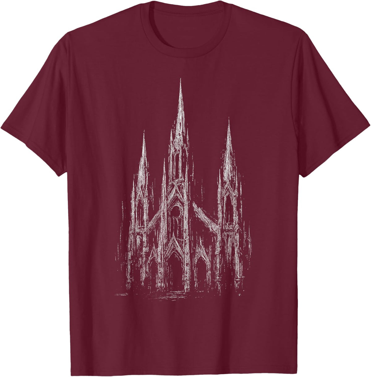 Gothic Church Cathedral Grunge Goth Dark Alt Aesthetic Art T-Shirt - Burgundy