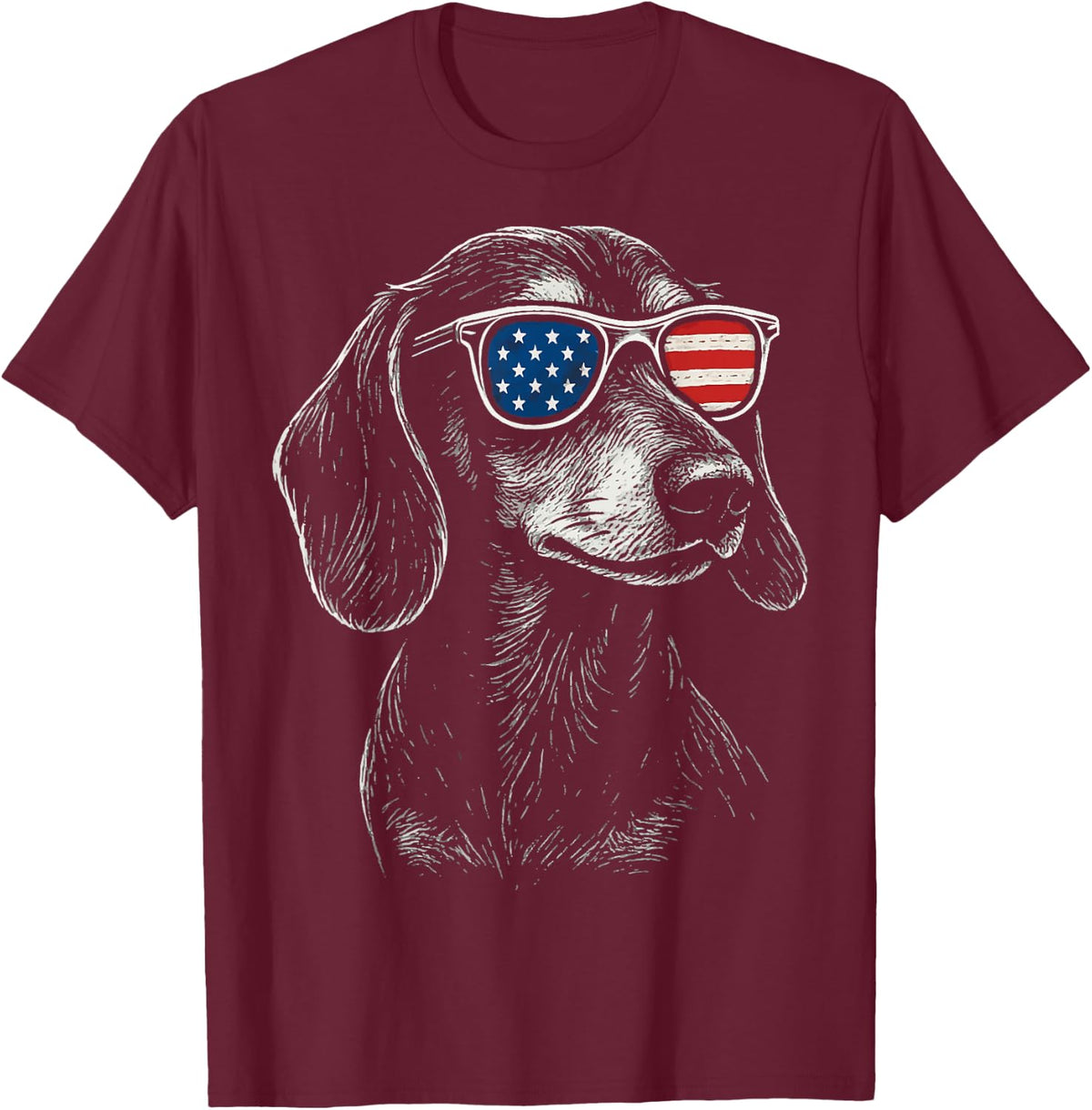 Dachshund USA Flag Sunglasses 4th Of July T-Shirt - Burgundy