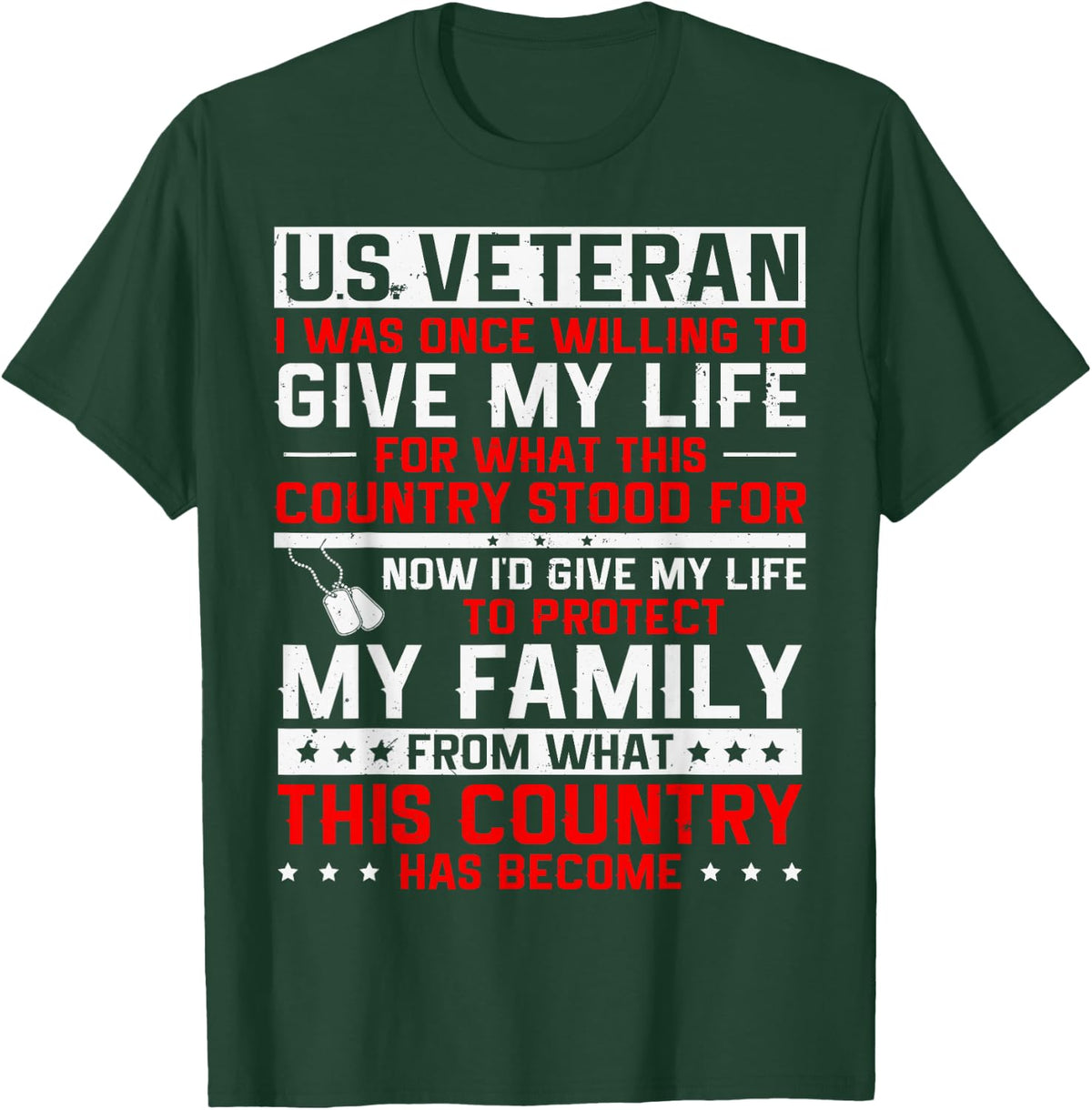 US Veteran Now I Would Give My Life to Protect My Family T-Shirt - Dark Green