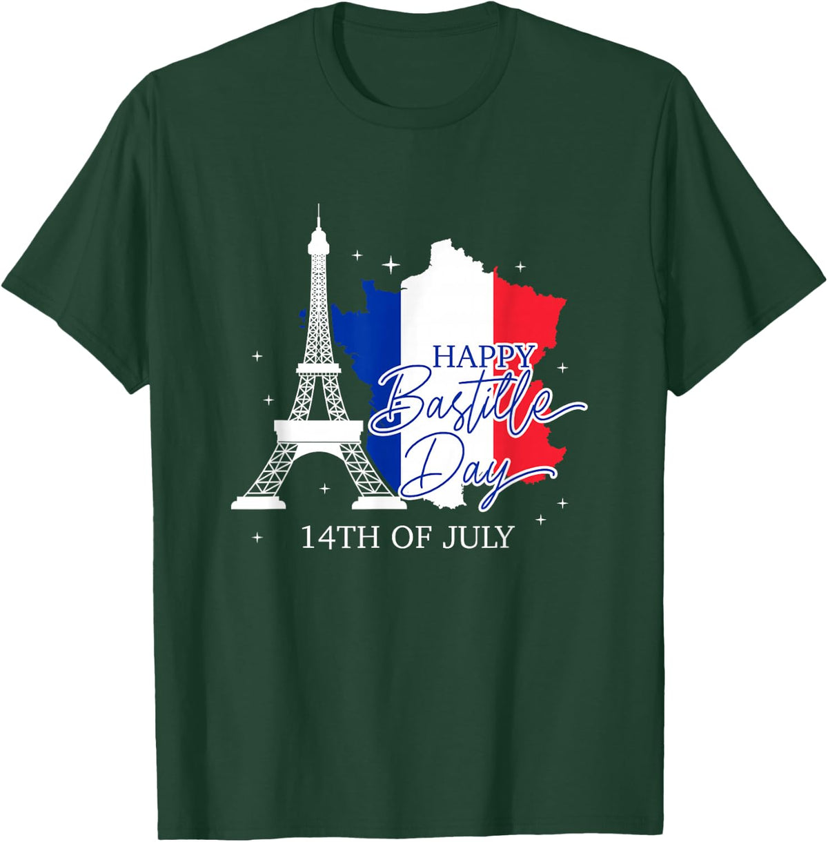 Happy Bastille Day 14th Of July Eiffel Tower France Flag T-Shirt - Dark Green