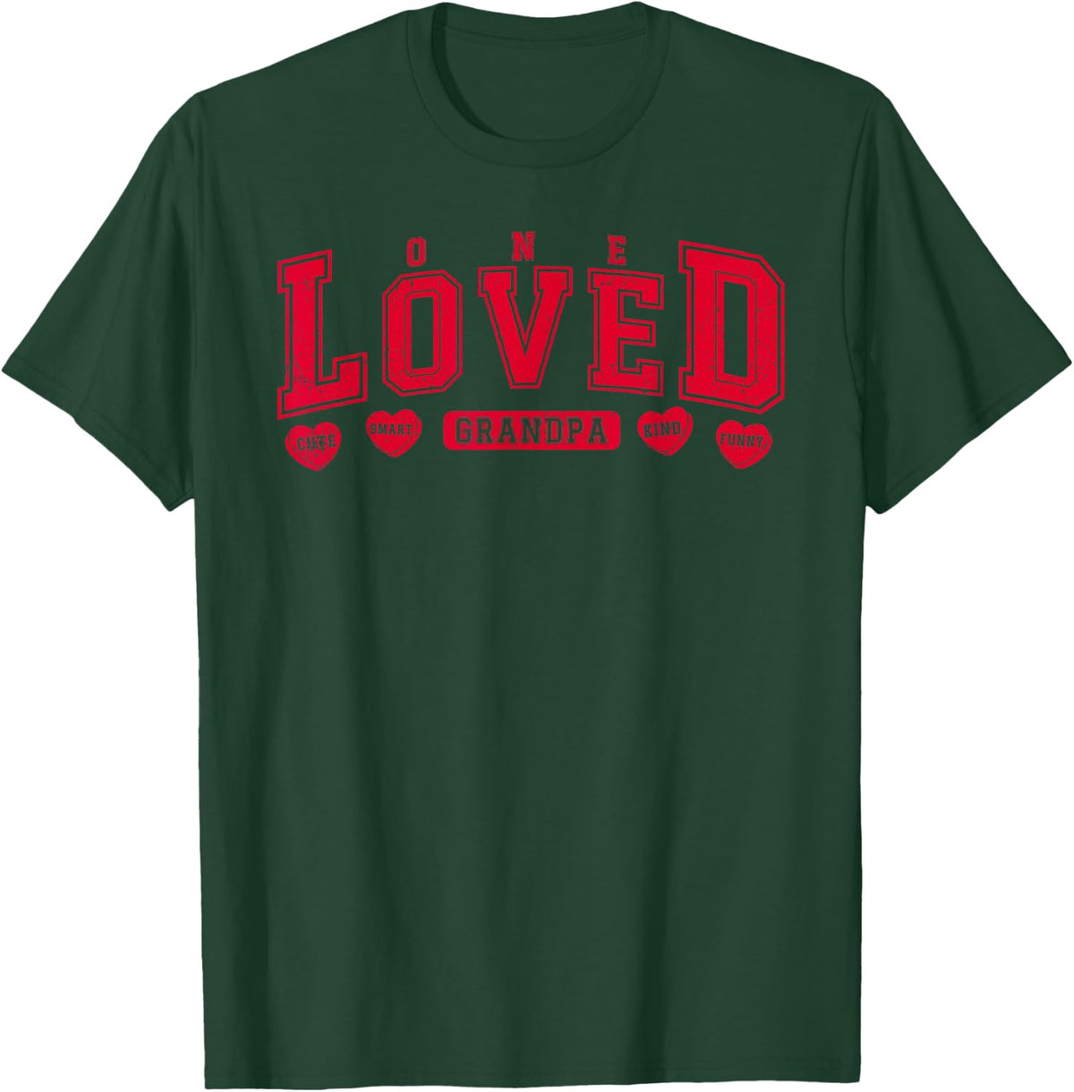 One Loved Grandpa Varsity Valentines Day Heart Grandfather T-Shirt - Dark Green