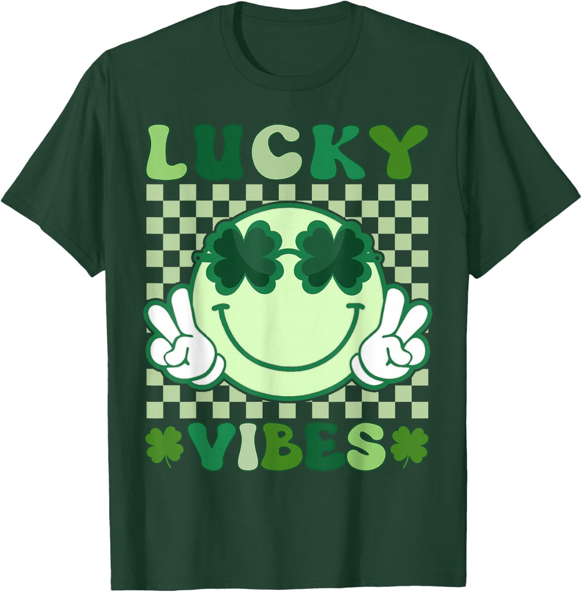 Groovy St Patricks Day Shirts for Women Men Kids Lucky Vibes T-Shirt - Dark Green