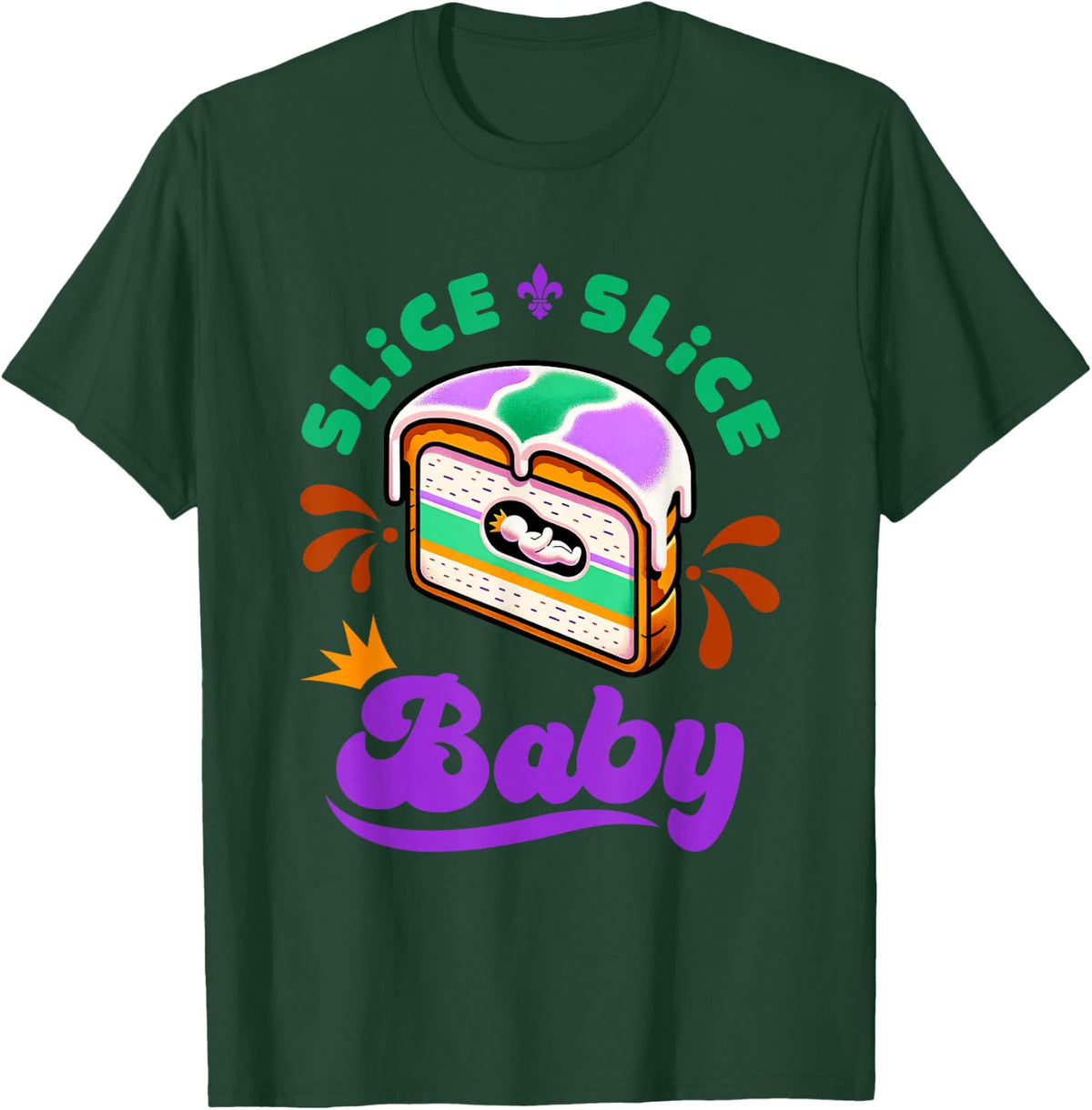 Mardi Gras King Cake Slice Slice Baby T-Shirt - Dark Green