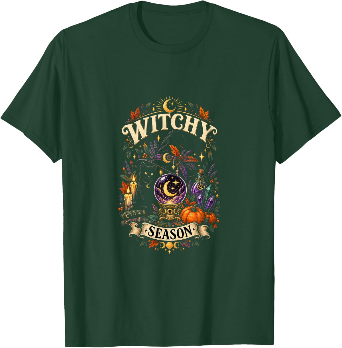 Witchy Season T-Shirt - Dark Green