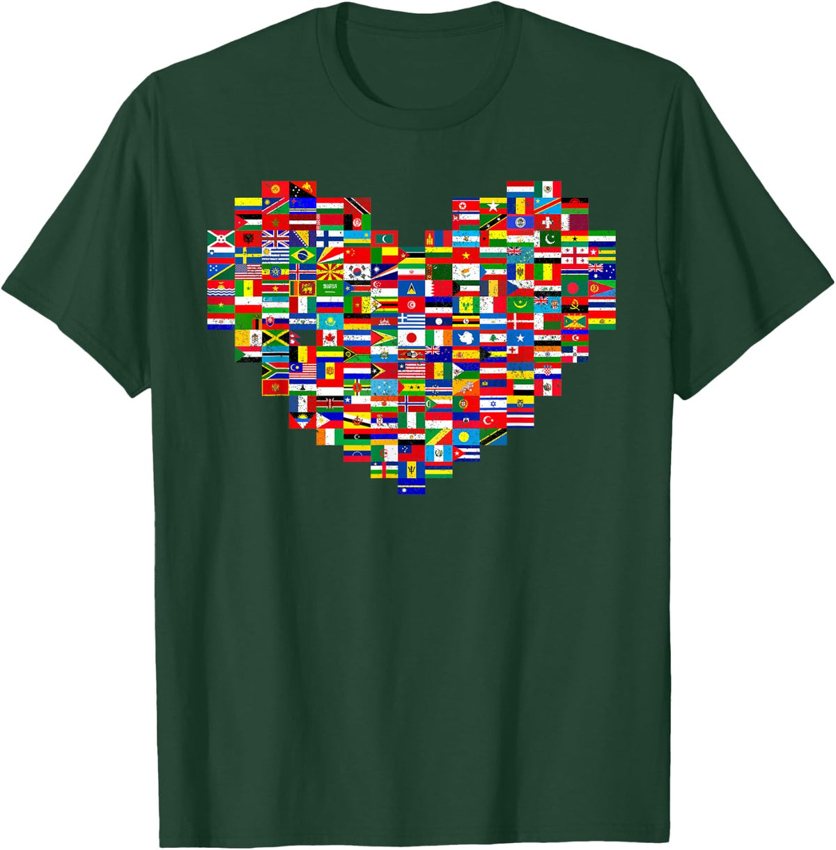 Hearts World Flags Heart Flags of the Countries T-Shirt - Dark Green