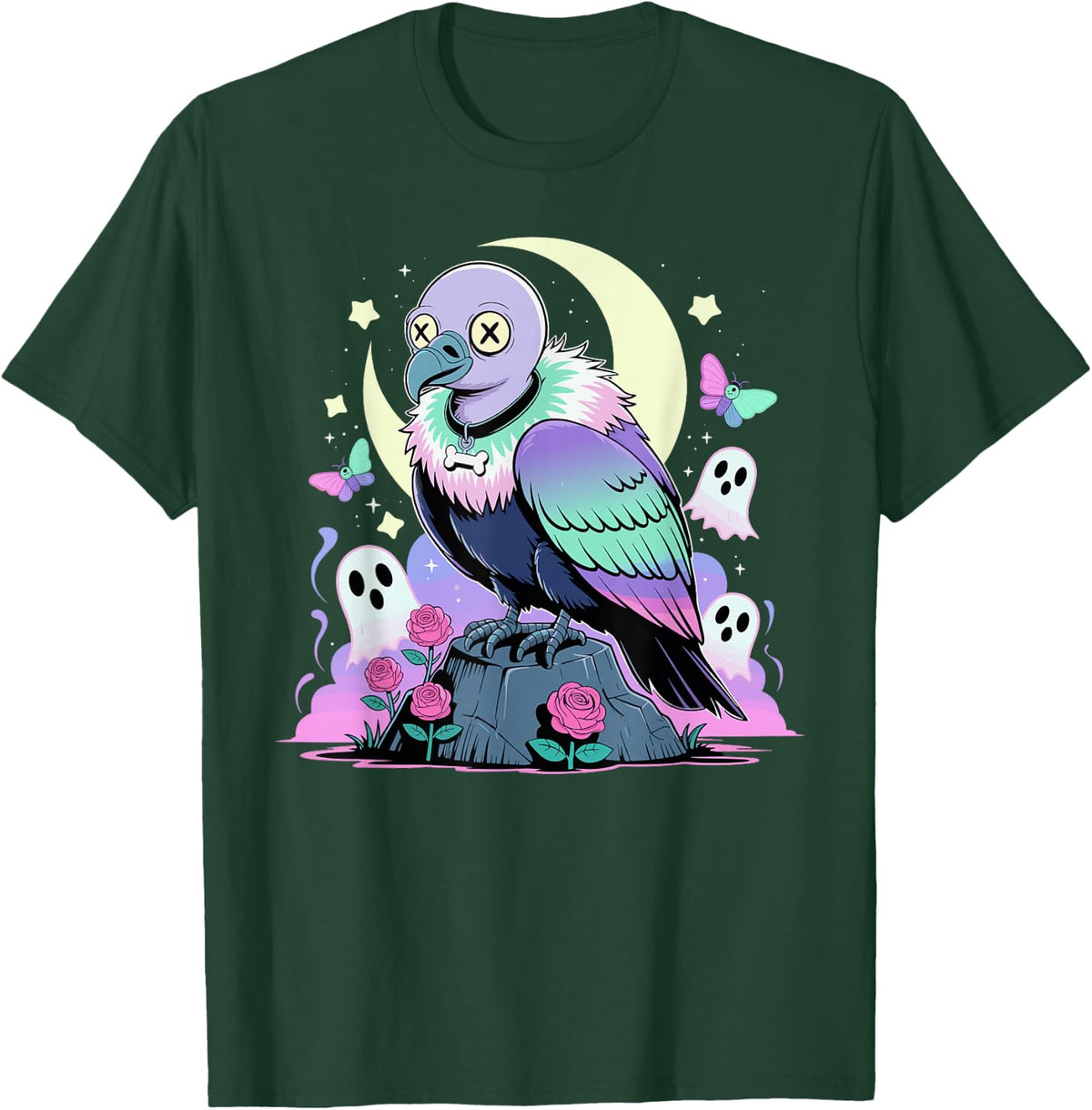 Pastel Goth Vulture T-Shirt - Dark Green