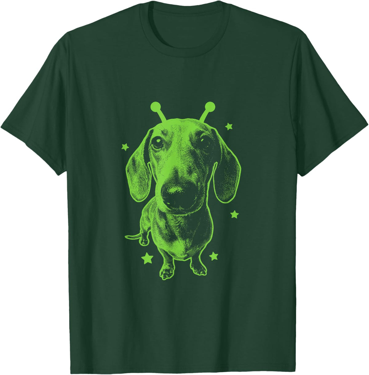 Dachshund Wiener Y2K Alien Meme Vintage Space Funny T-Shirt - Dark Green