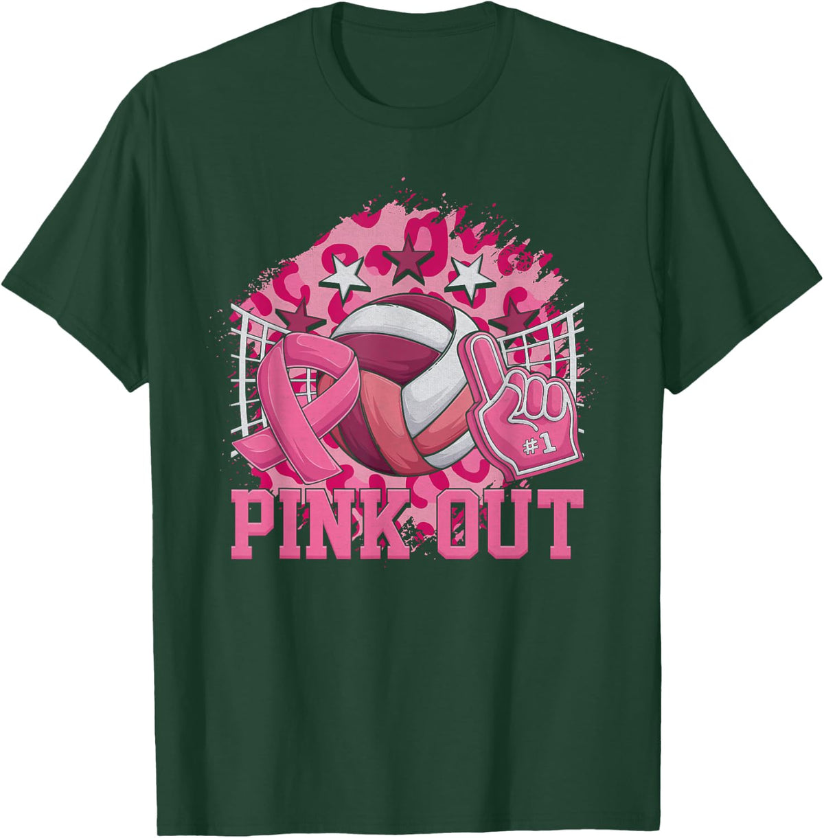 Pink Out Volleyball Pink Ribbon Breast Cancer Awareness T-Shirt - Dark Green