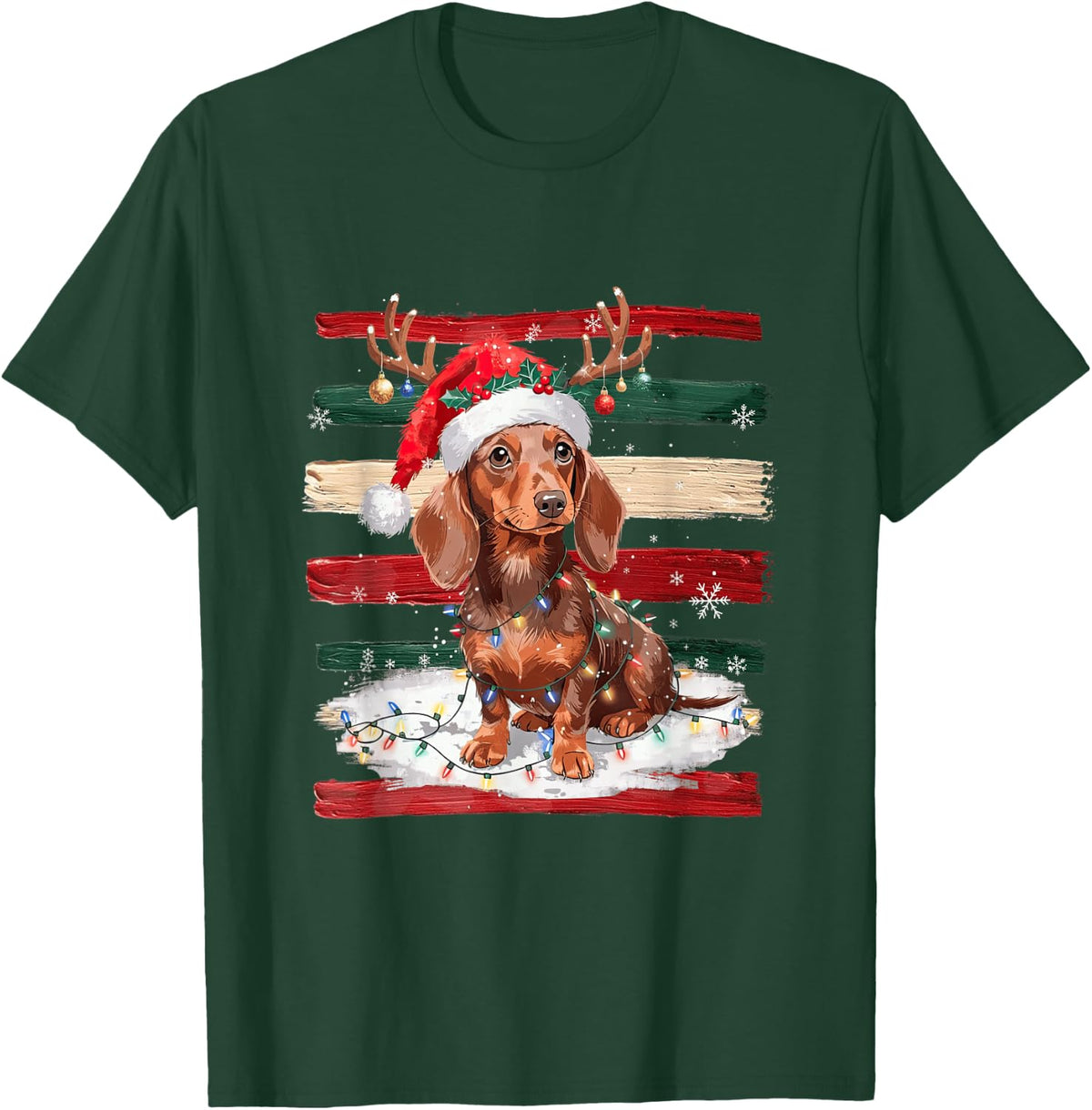 Reindeer Dachshund Christmas Dog Lover Dog Mom Xmas Holiday T-Shirt - Dark Green