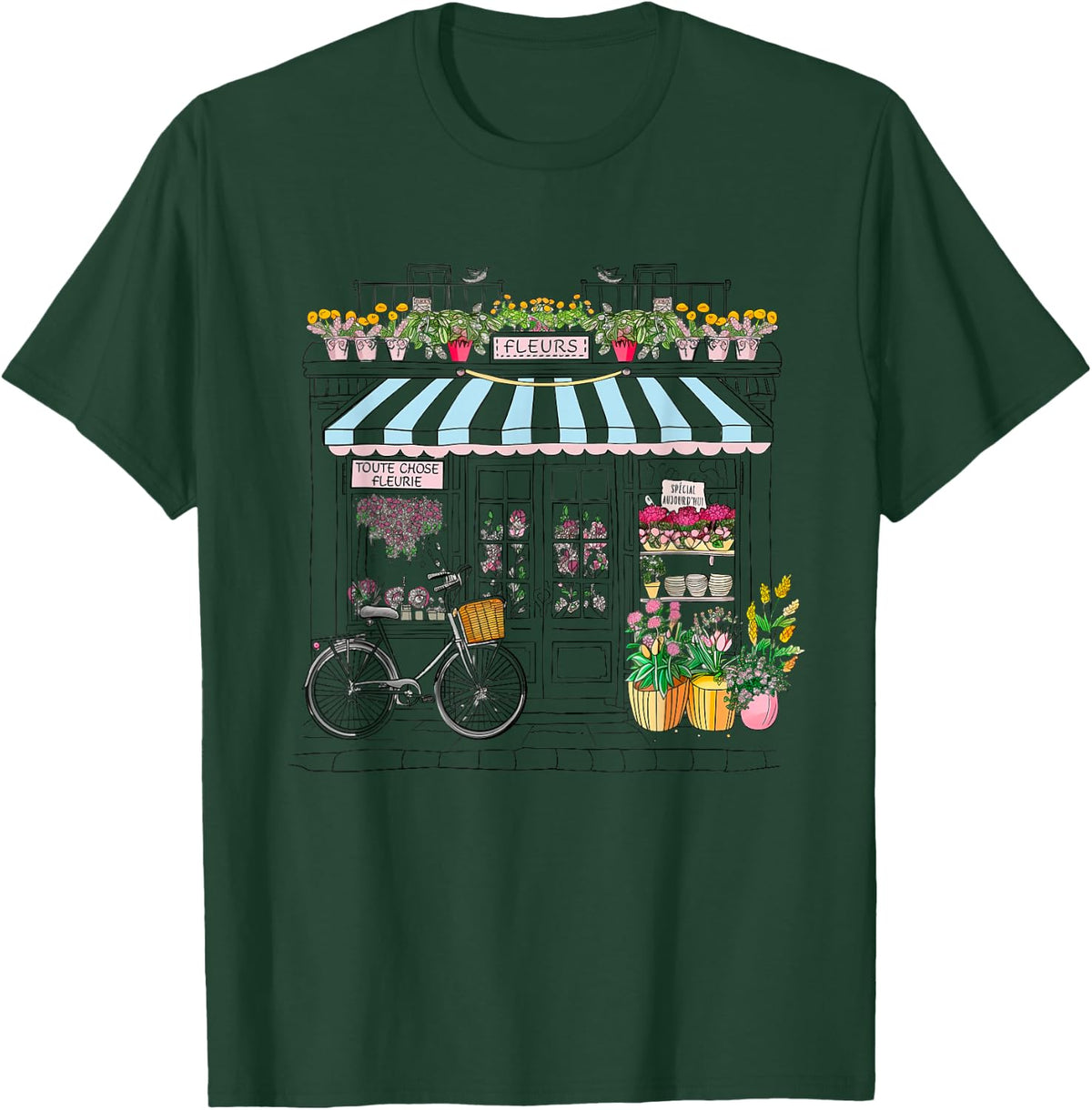 Cute French Flower Shop Paris France Women Girls Souvenir T-Shirt - Dark Green