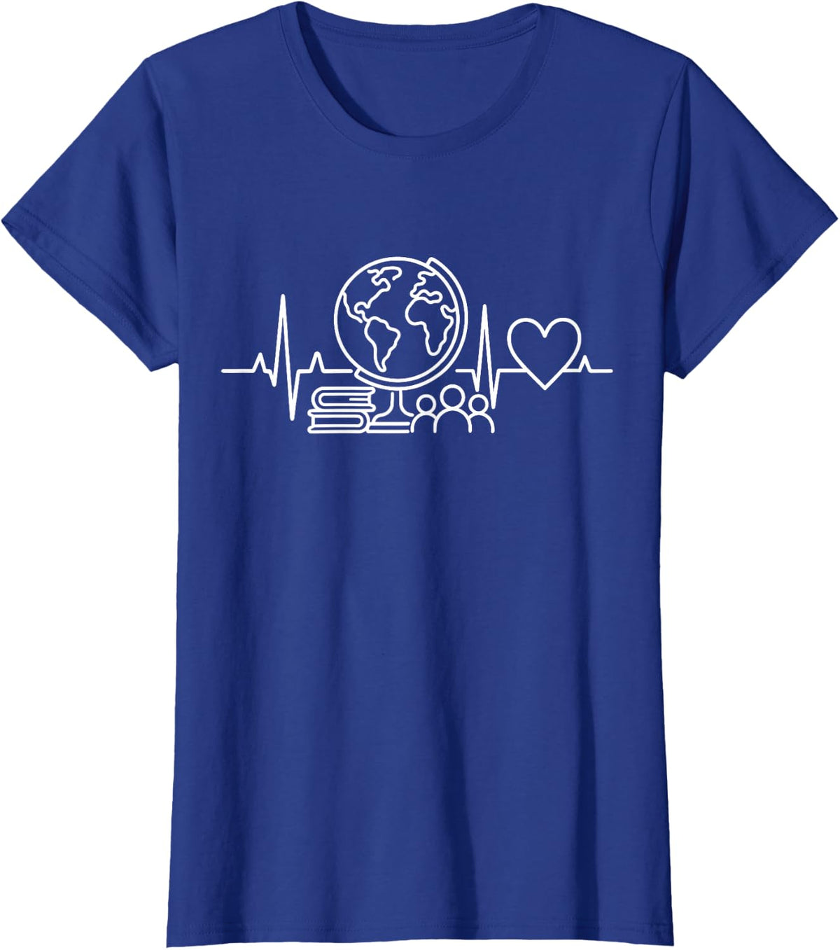Social Studies Teacher Heartbeat Globe Books Line Art T-Shirt - Royal Blue