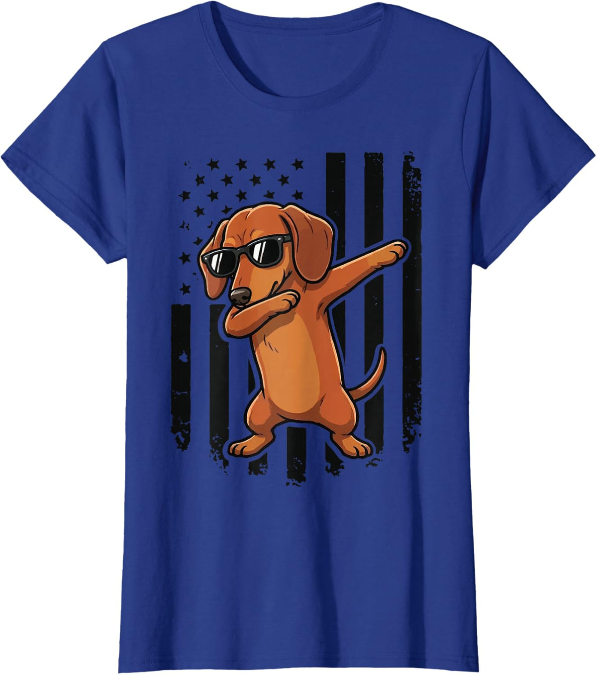 Dachshund Dabbing USA Flag Wiener Dog America T-Shirt - Royal Blue