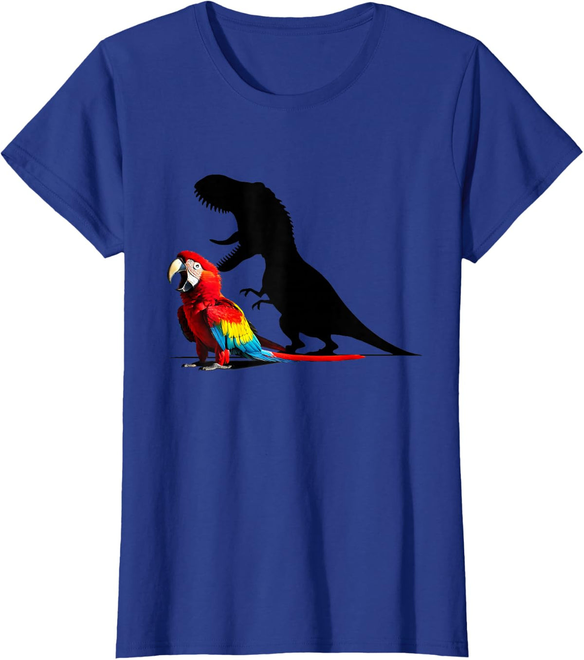 Funny Screaming Scarlet Macaw Parrot T-Rex Dinosaur Meme T-Shirt - Royal Blue